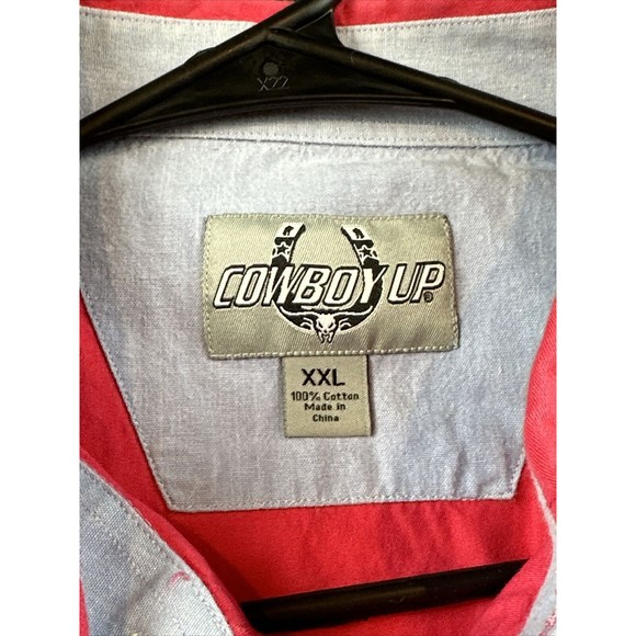 Cowboy Up Pearl Snap Shirt Mens XXL Striped Long Sleeve Western Collared Pink - Picture 3 of 7